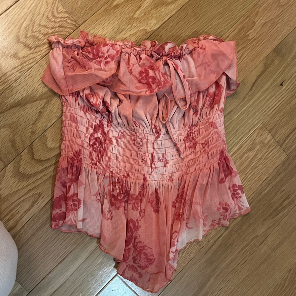 Urban Outfitters Pink Floral Ruffle Blouse
